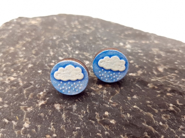 Regen Wolken 3D Holz Scheiben Ohrstecker rainy